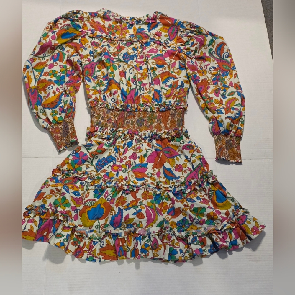 House Of Harlow 1960 Nicole Richie Floral Smocked Tiered Dress Size XSMALL - Picture 6 of 8